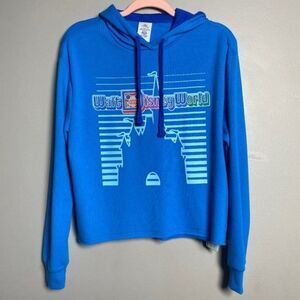 Walt Disney Hooded T Shirt Women's Size Medium Lightweight Raw Hem Long Sleeve